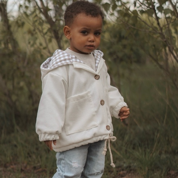 Stylish Hooded Corduroy Kids Jacket - Picture 2 of 8